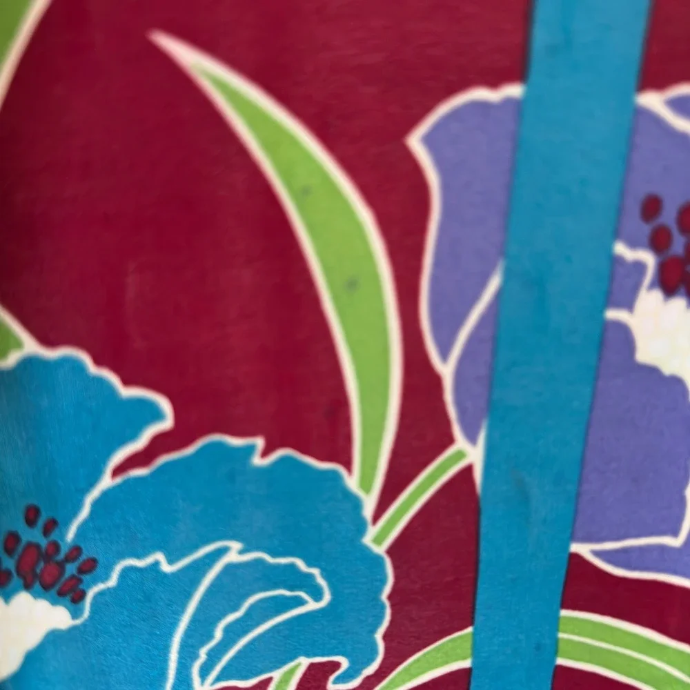 Hattie Carnegie Scarf Burgundy Blue Silk Floral‎ Poppy Print Vintage 27